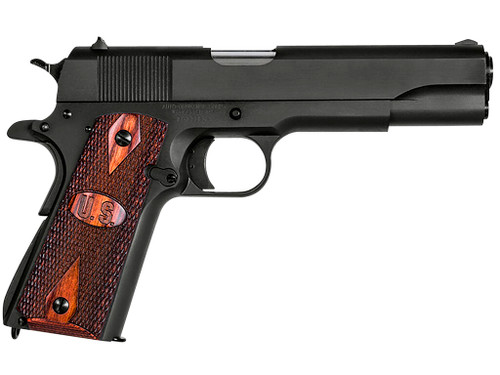 Auto-Ordnance 1911BKOW 1911 A1 GI Spec 45 ACP 7+1, 5" Stainless Steel Barrel, Matte Black Serrated Carbon Steel Slide & Frame w/Beavertail, Checkered Wood w/Integrated US Logo Grip