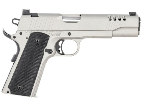 Auto-Ordnance 1911TCAC6 1911 A1 45 ACP 7+1 5" Savage Silver Cerakoate, Serrated/Ported Slide, Black Rubber Grips, Fixed 3-Dot Combat Day Sights