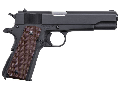Auto-Ordnance 1911BKO9 1911 A1 GI Spec 9mm Luger 9+1, 5" Stainless Steel Barrel, Matte Black Serrated Carbon Steel Slide & Frame w/Beavertail, Brown Checkered Polymer Grip