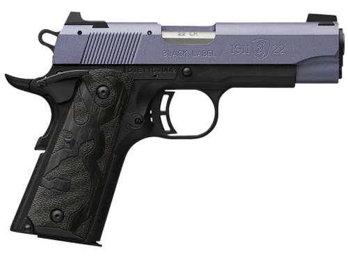 Browning 051894490 1911 Black Label Compact Frame 22 LR 10+1, 3.63" Matte Stainless Steel Barrel, Crushed Orchid Cerakote Serrated Slide, Matte Black Polymer Frame w/Beavertail