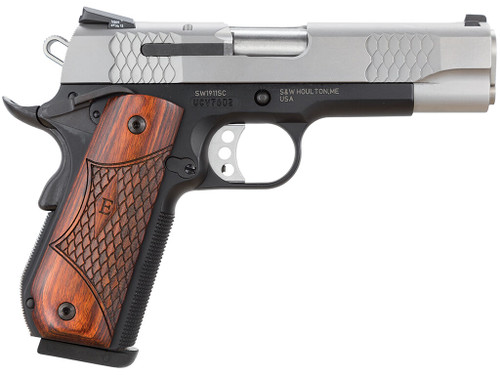 Smith & Wesson 108485 1911 E-Series 45 ACP 4.25" Barrel 8+1, Black Round Butt Scandium Frame, Satin Stainless Steel Slide, Laminate Wood Grip, Manual Grip & Thumb Safety