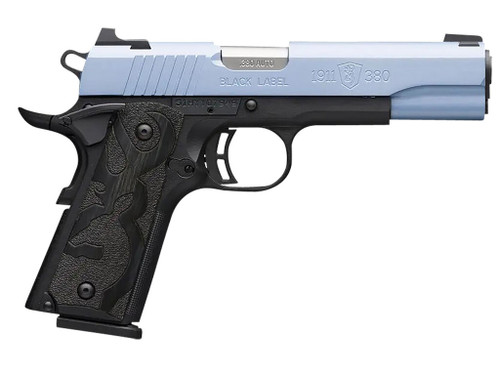 Browning 051989492 1911-380 Black Label Full Size Frame 380 ACP 8+1, 4.25" Matte Stainless Steel Barrel, Polar Blue Cerakote Serrated Aluminum Slide, Matte Black Polymer Frame w/Beavertail