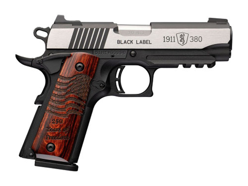 Browning 051125492 1911 Black Label Medallion 250 Compact 380 ACP 8+1 3.63" Matte Stainless Barrel & Blackened w/Silver Polished Flats Serrated Slide, Matte Black Polymer Frame w/Beavertail & Picatin