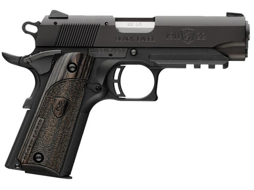 Browning 051817490 1911 Black Label Compact Frame 22 LR 10+1, 3.63" Stainless Steel Barrel, Matte Black Serrated Slide & Polymer Frame w/Beavertail & Picatinny Rail, Black Laminate Stippled Grip