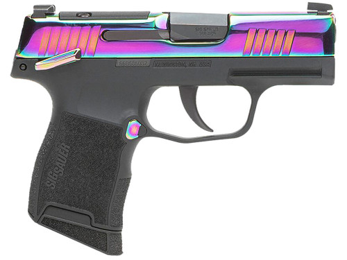 Sig Sauer 365380RBTMS P365 Micro-Compact 380 ACP 10+1 3.10" Black Carbon Steel Barrel, Rainbow Titanium Optic Ready/Serrated Slide, Black Steel Frame w/Rainbow Accents, Black Polymer Grips