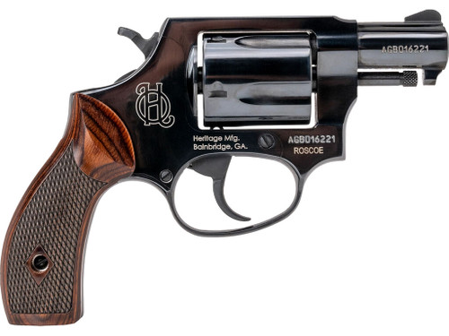 Heritage Mfg HR38B2W Roscoe Small Frame 38 Special +P 5rd 2" Black Polished Alloy Steel Barrel & Cylinder, Black Polished Carbon Steel Frame, Wood Grip, Transfer Bar Safety