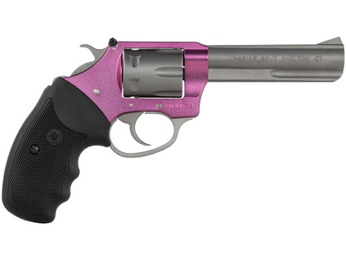 Charter Arms 52232 Pathfinder Lite 22 LR 8 Shot, 4.20" Matte Stainless Steel Barrel & Cylinder, Pink Aluminum Frame w/Black Finger Grooved Rubber Grip, Exposed Hammer