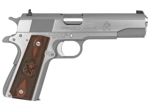 Springfield Armory PB9151LCA 1911 Mil-Spec *CA Compliant 45 ACP 7+1, 5" Stainless Match Grade Steel Barrel, Serrated Stainless Steel Slide & Frame w/Beavertail, Crossed Cannon Cocobolo Grip