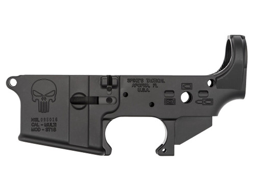 Spikes STLS015 Punisher Stripped Lower Receiver Multi-Caliber 7075-T6 Aluminum Black Anodized for AR-15
