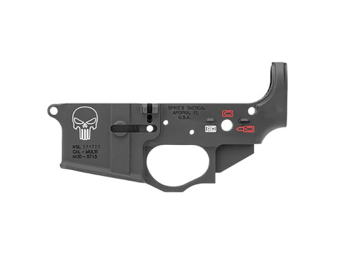 Spikes Tactical STLS015CFA Punisher Stripped Lower Receiver Multi-Caliber 7075-T6 Aluminum Black Anodized with Color Fill for AR-15