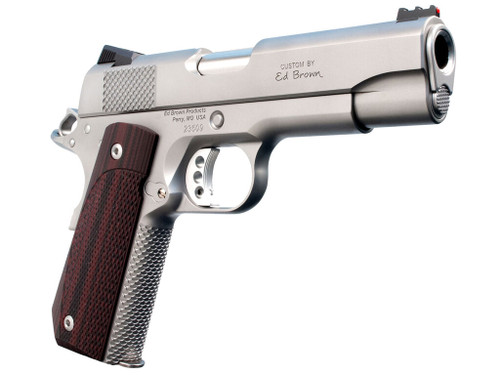 Ed Brown KC18SS 1911 Kobra Carry Serrated Frame 45 ACP 7+1 4.25" Stainless Recessed Crown Barrel, Matte Stainless Serrated Steel Slide & Frame, Laminate Wood Grip, Right Hand