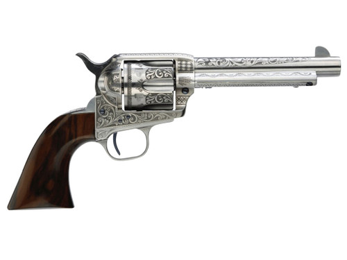 Taylors & Company 550898 1873 Cattleman 45 Colt (LC) Caliber with 5.50" Barrel, 6rd Capacity Cylinder, Overall White Photo Engraved Finish Steel & Walnut Grip