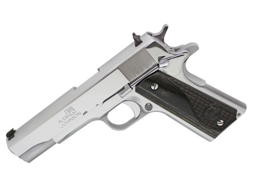 Iver Johnson Arms 1911A138CHRW 1911 A1 Government 70 Series 38 Super 9+1 5" Bright Polish Chrome Serrated Steel Slide & Frame w/Beavertail, Black Dual Textured Diamondwood Grip, Right Hand
