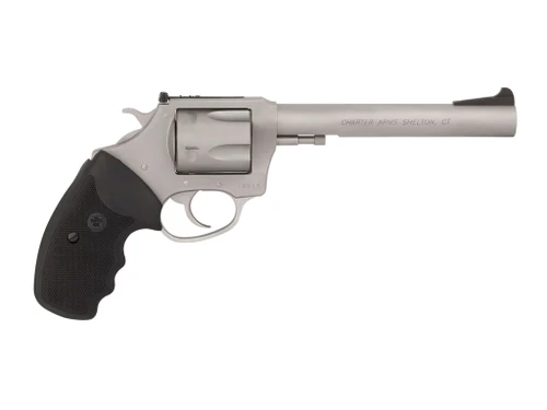Charter Arms 73566 Mag Pug Target Extra Large 357 Mag, 6 Shot 6" Matte Stainless Steel Barrel, Cylinder & Frame w/Black Finger Grooved Rubber Grip