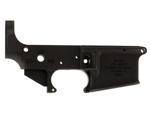 Spikes STLS045 No Logo Stripped Lower Receiver Multi-Caliber 7075-T6 Aluminum Black Anodized for AR-15