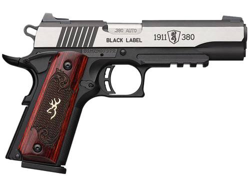 Browning 051969492 1911-380 Black Label Medallion Pro 380 ACP 4.25" 8+1 Matte Black Stainless Steel with Black Accents Rosewood with Integrated Gold Buck Mark Inlay Grip Fixed 3-Dot Picatinny Rail