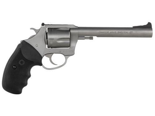 Charter Arms 74460 Bulldog Target Large 44 Special, 5 Shot 6" Matte Stainless Steel Barrel, Cylinder & Frame w/Black Finger Grooved Rubber Grip