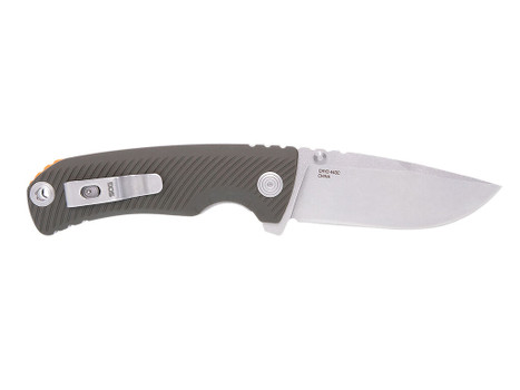 S.O.G SOG11060143 Tellus ATK 3.50" Folding Clip Point Plain Stonewashed Cryo 440C SS Blade/ Olive Drab w/Orange Backspacer GRN Handle Includes Belt Clip