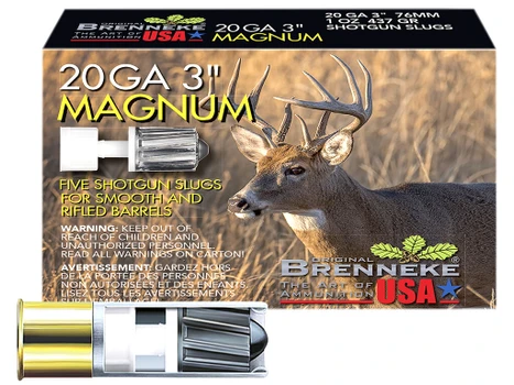 Brenneke SL203M Magnum 20Gauge 3" 1oz Slug Shot 5 Per Box/50 Case