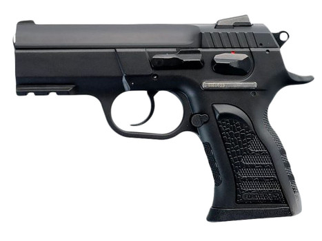 Tanfoglio IFG TFCOMPACTF10 Force Compact F 10mm Auto Caliber with 3.62" Barrel, 11+1 Capacity, Overall Black Finish, Picatinny Rail Frame, Serrated Steel Slide & Rubber Grip