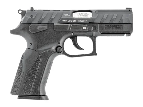 Grand Power 8588005808651 P1 Mk23 9mm Luger 15+1 3.66" 9mm Luger 12+1 3.66" Stainless Rotating Barrel, Black Optic Ready/Serrated Slide, Black Frame w/Accessory Rail, Interchangeable Backstrap, Ambide