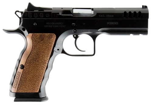 Tanfoglio IFG TFSTOCKI10 Defiant Stock I 10mm Auto Caliber with 4.50" Barrel, 13+1 Capacity, Overall Black Finish Steel, Picatinny Rail/Beavertail Frame, Serrated Slide & Wood Grip                    