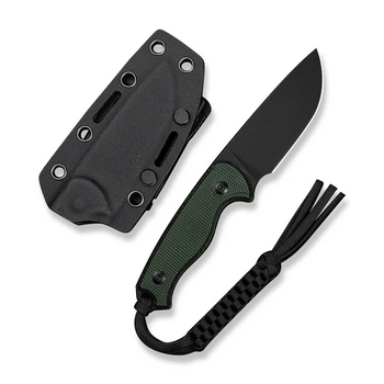 CIVIVI Timberbark FIXED Green Canvas Micarta Handle (3.2"" Black Stonewashed 14C28N Blade) C23094-3, With 1PC Black Lanyard, Black Kydex Sheath & T-Clip