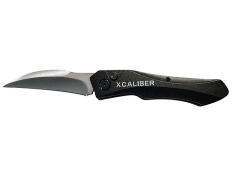 Xcaliber Knife Company Switch Blade 3.25" Folding Sheepsfoot Plain Stainless D2 Steel Blade, 4.50" Black Aluminum Handle