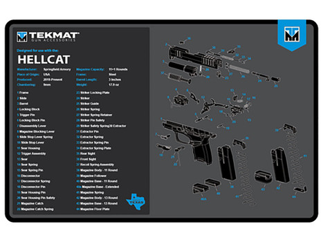 TekMat TEKR17HELLCATBLU Springfield Armory Hellcat Cleaning Mat Black/Blue/White Rubber 11"x17" Springfield Hellcat Parts Diagram