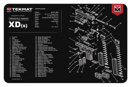 TekMat TEKR17XDS Springfield Armory XDs Cleaning Mat Black/White Rubber 11"x17" Springfield XDs Parts Diagram                                                                                           