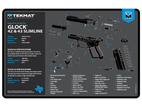 TekMat TEKR17GLOCK4243BL Glock 42/43 Cleaning Mat Black/Blue/White Rubber 11"x17" Glock 42/43 Parts Diagram