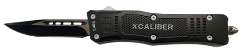 Xcaliber Knife Company  9mm  Small 2.75" OTF Drop Point Black 440C SS Blade, 3.91" Steel Handle                                                                                                         