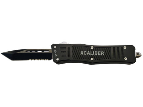 Xcaliber Knife Company 40 Cal Medium 3.25" OTF Tanto Part Serrated 440C SS Blade, 4.64" Steel Handle