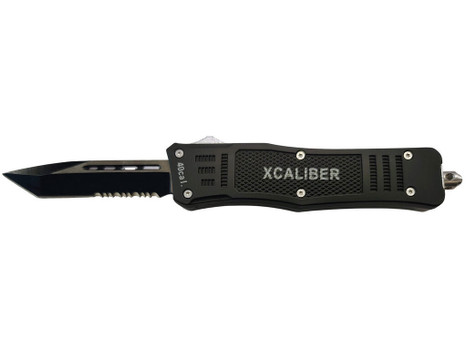 Xcaliber Knife Company 40 Cal Medium 3.25" OTF Tanto Part Serrated 440C SS Blade, 4.64" Steel Handle