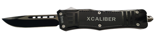 Xcaliber Knife Company  9mm  Large 3.80" OTF Drop Point Black 440C SS Blade, 5.30" Steel Handle                                                                                                         