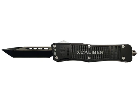 Xcaliber Knife Company 45 ACP Large 3.80" OTF Tanto Plain Black 440C SS Blade, 5.30" Steel Handle
