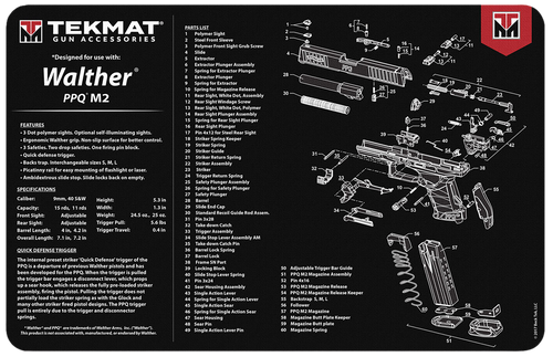 TekMat TEKR17WALPPQM2 Walther PPQ MOD 2 Cleaning Mat Black/White Rubber 11"x17" Walther PPQ MOD 2 Parts Diagram                                                                                         