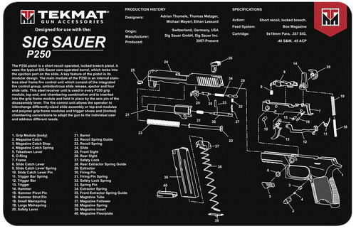 TekMat TEKR17SIGP250 Sig Sauer P250 Cleaning Mat Black/White Rubber 11"x17" Sig Sauer P250 Parts Diagram                                                                                                