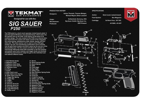 TekMat TEKR17SIGP250 Sig Sauer P250 Cleaning Mat Black/White Rubber 11"x17" Sig Sauer P250 Parts Diagram