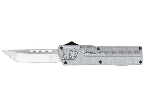 CobraTec Knives GYCTLWTNS Lightweight 3.25" OTF Tanto Plain D2 Steel Blade, 4.25" Gray Aluminum Alloy Handle