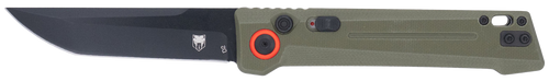 CobraTec Knives CTIFRODG Inferno  3.50" OTF Tanto Plain Black TiCN D2 Steel Blade, 4.75" OD Green Textured Handle                                                                                       