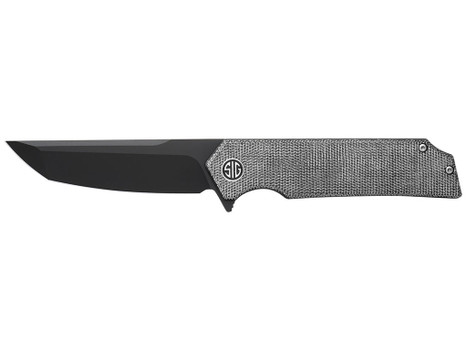 Sig Sauer Knives TS8BB Tsuru 3.30" Folding Tanto Plain Black PVD 154CM SS Blade, 4.20" Salt & Pepper Micarta Handle