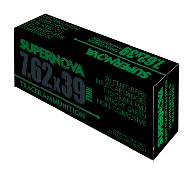 Supernova PMSN762G Green Tracer  7.62mm 110 gr Full Metal Jacket 20 Per Box/ 50 Cs                                                                                                                      