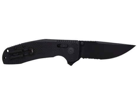 S.O.G SOG12380341 SOG-TAC XR 3.39" Folding Clip Point Part Serrated Black TiNi Cryo D2 Steel Blade Blackout G10 Handle Includes Pocket Clip