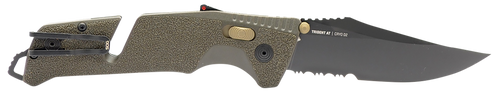 S.O.G SOG11121141 Trident AT 3.70" Folding Clip Point Part Serrated Satin Cryo D2 Steel Blade, OD Green Textured GRN Handle, Peg Box Pkg                                                                