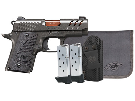 Kimber Mfg, Inc 3300254 Micro 9 Bundle 7+1 3.15" Rose Copper TiN Match Grade Barrel, KimPro II Gray Lightening Cut/Serrated Stainless Steel Slide, Kimpro II Gray Aluminum Frame, Black G10 Grip