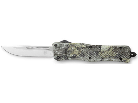 CobraTec Knives MWDCTK1MDNS CTK-1 American Flag Medium 3" OTF Drop Point Plain D2 Steel Blade, 5" Woodland Camo Aluminum Alloy Handle