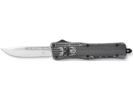CobraTec Knives MSWCTK1MDNS CTK-1 American Flag Medium 3" OTF Drop Point Plain Stonewashed D2 Steel Blade, 5" Black Aluminum Alloy Handle