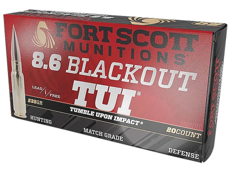 Fort Scott Munitions 86BLK235SCV1 Tumble Upon Impact (TUI) 8.6 Blackout 235 gr 20 Per Box/ 10 Cs
