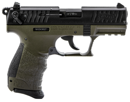 Walther Arms 5120715 P22 Q Military 22 LR 10+1 3.42" Steel/Threaded Barrel, Matte Black Tenifer Serrated/Steel Slide, OD Green Polymer Frame w/Picatinny Rail, Black Interchangeable Backstrap Grips    